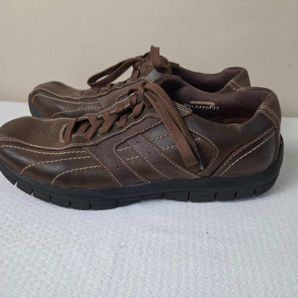 Skechers Mens Relaxed Fit Dark Brown Leather Casual Walking Shoes 63484 Size 12
